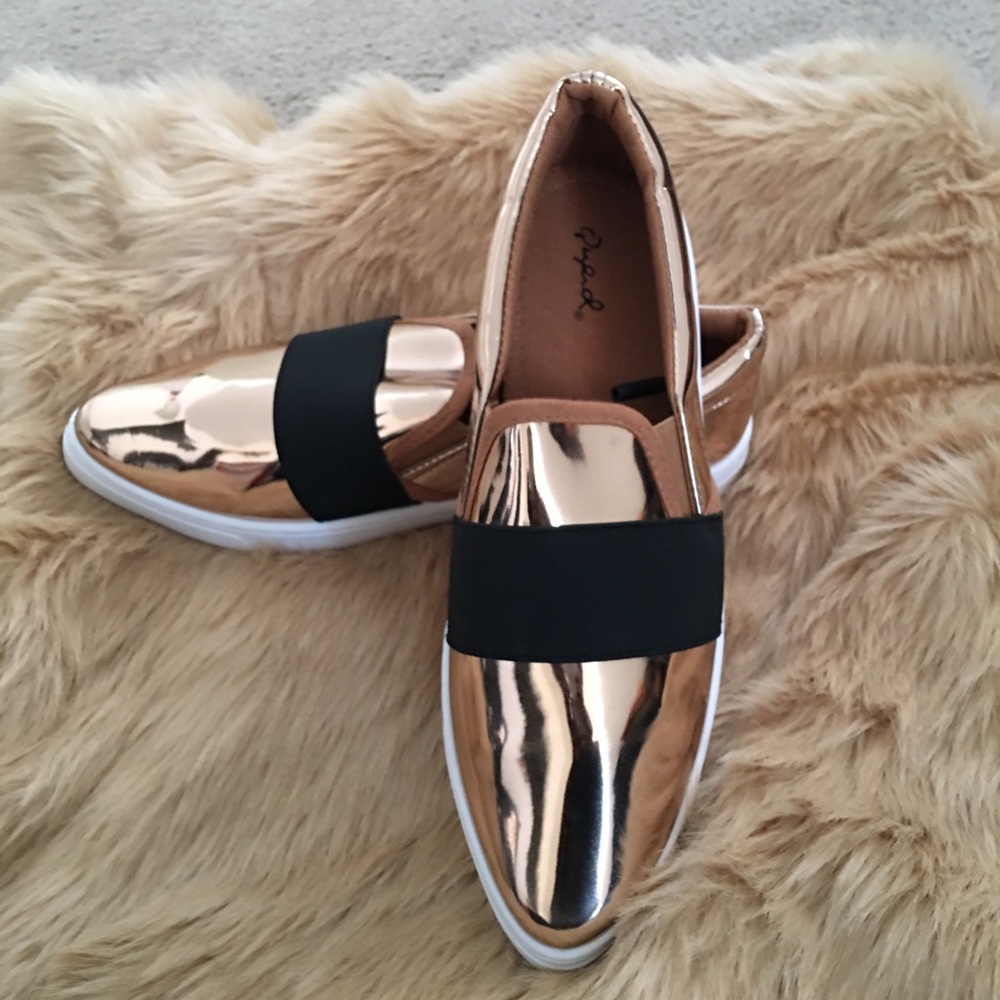 Metallic faux leather slip on sneaker